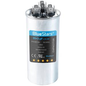 lot 2060 image: UL Certified BlueStars 353 MFD 353 uf 370 or 440 VAC Dual Run Round Capacitor CBB65 - Fit for Condenser Straight Cool Heat Pump Air Conditioner AC Motor - Replaces USA2226BA 97F9472 C3353R