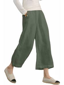 lot 2095 image: ECUPPER Womens Cotton Cropped Pants Wide Leg Trousers Moss pink 4-6