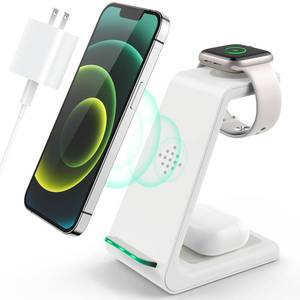 lot 2107 image: 3 in 1 Wireless Charging Station, 2026 Upgraded Fast Desk Charger Station for iPhone 17 16 15 14 13 12 Pro Max Plus, Charger Stand for Apple Watch 11 10 9 8 7 6 5 4 3 2 Ultra SE, Airpods 4 3 2 Pro