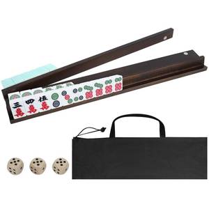 lot 2122 image: JARTEEK Mahjong Racks with Pushers Set of 4, All-in-One Tile Wooden Mahjong Racks 4 Strong Magnetism Attached Pushers, Dice & Storage Bags for American Mahjong Tile (Walnut)