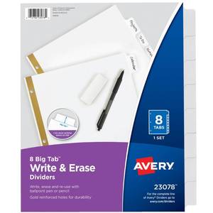 lot 2126 image: Avery Big Tab Write & Erase Dividers, 8-Tab, White, 1 Set