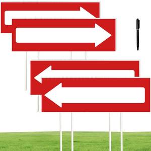 lot 2153 image: Arrow Sign 4 Pack, 16x5 Directional Signs, Arrow Signs Outdoor Double Sided Waterproof with Stake Corrugated Plastic Red