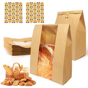 lot 2163 image: WNSIRVY 30 Pack Large Bread Bags for Homemade Sourdough Bread - Kraft Paper Storage Bakery Bags with Clear Window Bonus 50 Seal Stickers for Sourdough Sandwich (13.7x8.2x3.5 Inches, Brown)
