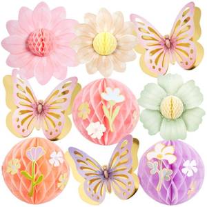 lot 2173 image: SUNBEAUTY 9Pcs Pastel Flower Butterfly Decorations Paper Flowers Honeycomb Wildflower Hanging Birthday Decoration for Women Spring Garden Tea Party Floral Baby Shower Fairy Party