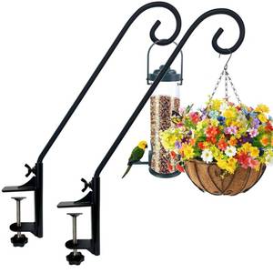 lot 2189 image: NEECONG Heavy Duty Deck Hook,360 ° Rotating Design,Pole 15Long Metal Deck Railing Hooks for Hanging Bird Feeders,Planters,Suet Baskets,Lanterns,Wind Chimes,Clamp Mounted,Under 18 LBS(2PACK)