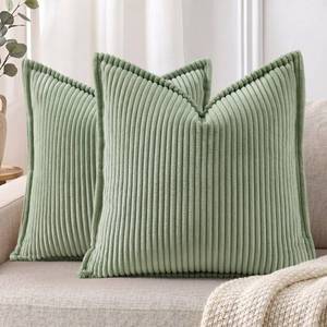 lot 2217 image: Mecatny Corduroy Decorative Throw Pillow Covers 22x22 Set of 2 Sage Green