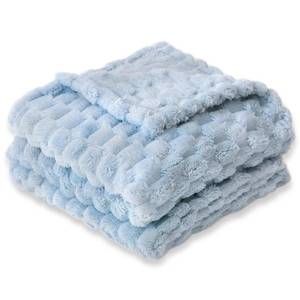 lot 2445 image: HOMRITAR Baby Blanket for Boys or Girls 3D Jacquard Fluffy Fuzzy Soft Warm Cozy Flannel Fleece Warm Blanket for Nursery, Stroller Toddler Bedding (30 x 40 Inch, Blue)