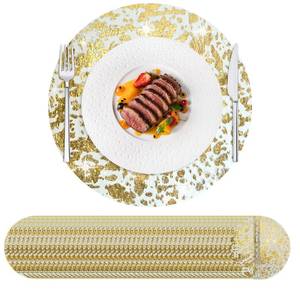 lot 2446 image: Hysenm 50 Pcs Gold Disposable Placemats Set Ultra-Thin Table Doilies Mats
