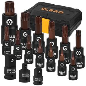 lot 2447 image: 16-Piece Torx Bit Socket Set - Premium S2 Steel European Style T8-T60 with Socket Adapters, Star Bit Socket Set 14, 38 and 12 Drive  Professional Mechanic Garage Tools