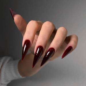 lot 2473 image: Red Press on Nails Long Almond Fake Nails Halloween Nails Press Ons Vampire False Nails Glossy Artificial Acrylic Glue On Nail for Women Nail Art Decoration 24Pcs