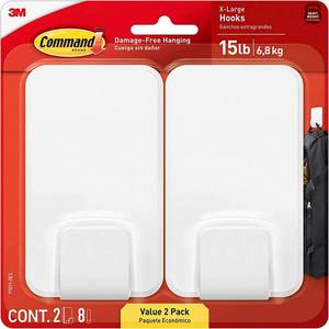 lot 2480 image: Command 15 Lb XL Heavyweight Wall Hook, Damage Free Hanging Wall Hook with Adhesive Strips, Heavy Duty Single Wall Hook for Hanging Back to School Organizers, 2 White Hooks and 8 Strips