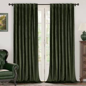lot 2485 image: BGment Olive Green Velvet Blackout Curtains 52 x 84 Inch Length, 2 Panels
