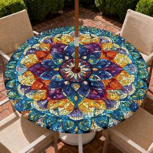 lot 2488 image: ARTSGOO Outdoor Tablecloth with Umbrella Hole and Zipper Fits 53-60 Tables