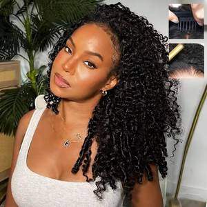 lot 2495 image: Fuduete 18 Inch Burmese Curly Half Wig Human Hair for Black Women Spiral Curl Ends Glueless Wear & Go Drawstring Wig 180% Density Flip Over Beginner Friendly No Glue No Sew Natural Black