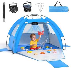 lot 3667 image: Dsquu Baby Beach Tent Solar Cooling Fan, Anti-UV Toddler Beach Tent Sun Shelter Portable Travel Fan Beach Shade Tent, Baby Play Tent Built-in Ceiling Fan Sun Shelters Toddler Beach Essentials Blue