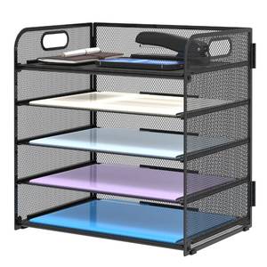 lot 3668 image: Supeasy 5 Trays Paper Organizer Letter Tray with Handle-Mesh Desk File Holders, Paper Sorter Desk Organizer for Office, Home, Classroom or School