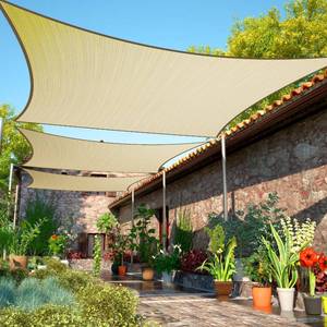 lot 3690 image: ShadeMart 10 x 10 Beige Sun Shade Sail Square Canopy Fabric Cloth Screen smTAPR1418 Water and Air Permeable & UV Resistant, Heavy Duty, Carport Patio Outdoor (We Customize Size)