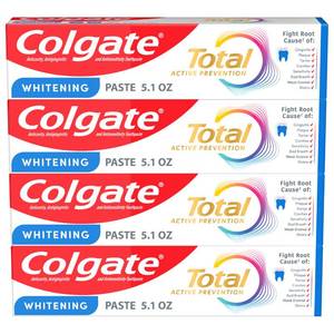 lot 4085 image: Colgate Total Whitening Toothpaste with Fluoride, Bulk 4 Pack, 5.1 oz