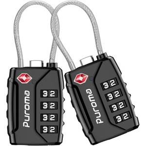 lot 4089 image: Puroma 2 Pack TSA Approved Luggage Locks 4 Digit Code Cable Lock Black