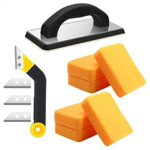 lot 4092 image: Blulu 11 Pcs Grout Float Sets Include 9.5 x 4 Inch Molded Rubber Grout Float, 6 Sponge, Angled Tile Saw with 3 Blades Replacement, Removal Tool for Masonry Stucco Drywall Concrete (Black)