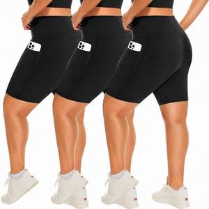 lot 4100 image: HLTPRO 3 Pack Plus Size Biker Shorts with Pockets for Women - 8 High Waisted Spandex Athletic Bike Shorts for Yoga Workout 2XL