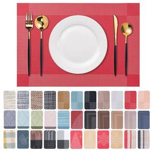 lot 4107 image: Placemats Set of 6 Washable Indoor(B-Four-Corner-red)