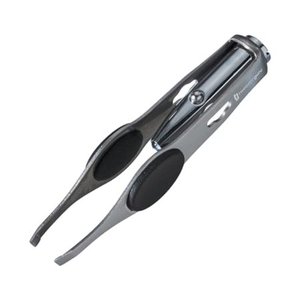 lot 4124 image: Tweezer Guru Pro Illuminating Eyebrow Tweezers for Women & Men Professional Stainless Steel Slanted Tweezers with LED Light Mirror Pouch Precision Tweezers for Brow Facial Hair Ingrown Hair Silver