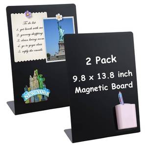 lot 4143 image: 2 Pack Magnet Display Board 10�14 Inch Black Metal Memo Bulletin Board with Easel Stand, 2 Magnetic Pen Holders & 4 Flower Magnets Tabletop Souvenir Board for Home Kitchen School Office Supplies