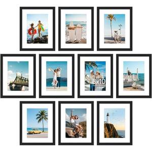 lot 5435 image: decorUhome 8x10 Picture Frame Set of 10, Display Photos 5x7 with Mat or 8x10 Unmatted for Picture Frames Collage Wall Decor, Black