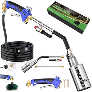 lot 5438 image: Propane Torch Weed Burner Kit, High Output Blow Torch with LongShort Mode & 12.5FT Hose, Heavy Duty Flamethrower with Turbo Trigger for Weeding, Roofing, Ice Melting, Road Marking,BBQ(33.3)