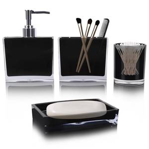 lot 5449 image: LGURT 4-Pc Black Bath Accessories Set �� Dispenser, Organizer, Dish & Cup