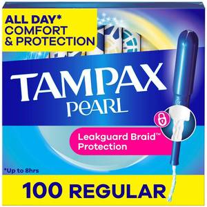 lot 5461 image: Tampax Pearl Tampons Regular Absorbency, with Leakguard Braid, Unscented, 50 Count x 2 Packs (100 Count Total) (Packaging May Vary)