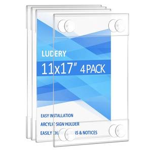 lot 5467 image: Ludery Acrylic Window Sign Holder 11x17 with 4 Suction Cups,Clear Acrylic Frames Glass Window Wall Mount,Advertising Signage Sign Holder for Mall, Office, Home, Store, Restaurant (4 Pack)
