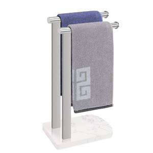lot 5475 image: NearMoon Hand Towel Holder with Balanced Marble Base, SUS304 Stainless Steel Stand Towel Ring L Shape Hand Towel Rack Free-Standing Towel Bar for Bathroom Kitchen Countertop(Double Rod Brushed Nickel)