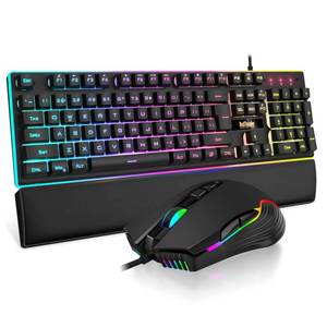 lot 5481 image: RedThunder K10 Wired Gaming Keyboard and Mouse and Wrist Rest Combo, RGB Backlit, Mechanical Feel Anti-ghosting Keyboard  7D 7200 DPI MiceSoft Leather Wrist Rest 3 in 1 PC Gamer Accessories(Black)