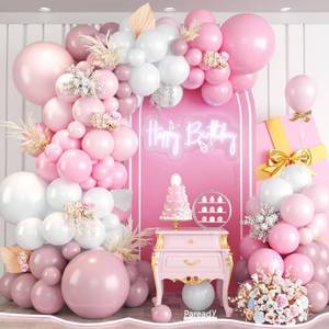 lot 6276 image: Pink Balloon Arch Kit, 120pcs Pink and White Balloon Garland Kit, Pink and White Balloons For Girl Woman Birthday Mothers Day Coquette Party Wedding Bridal Shower Bachelorette Graduation Decorations