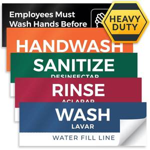 lot 6285 image: 1 Pack Wash Rinse Sanitize Sink Labels, Waterproof Sticker Signs, 3 Compartment Sink Labels - Restaurant Supplies, Food Truck Supplies, Dishwashing Sign Wash Station
