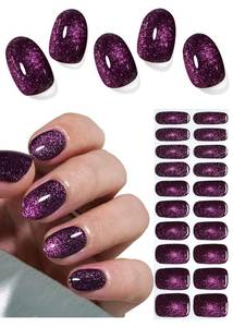 lot 6287 image: Semi Cured Gel Nail Strips, Plum Cat Eye 20pcs Adhesive UV Sticker, Wraps for Home Manicure DIY
