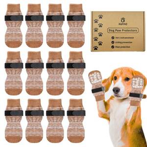 lot 6295 image: KUPAO Dog Socks 12 Pack to Prevent Licking Paws, Anti Slip Dog Booties and Paw Protectors for Hardwood Floors Hot Pavement, Suitable for Small Medium Large Senior Dogs - Size Large,Brown
