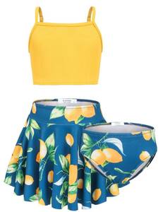 lot 6301 image: Arshiner Girls 3Pcs Swimsuits Girl 3 Piece Swimsuits Bikini Bathing Suit Beach Surf Tankini Swimwear Yellow - Lemon Girls Size 10 Bathing Suit