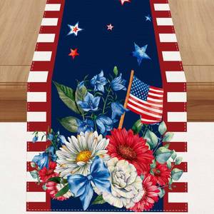 lot 6304 image: Watercolor Red White and Blue American Flag Stars Table Runner 4th of July Memorial Day Veterans Day Patriotic Decoration and Supplies for Home 13x72 Inch