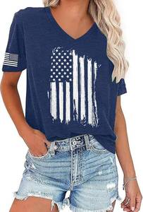 lot 6318 image: V-Neck America Flag Graphic Tees for Women Summer Cute Short Sleeve USA 4th of July Memorial Day T-Shirt Tops(25-USA-A1,L) size L