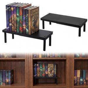 lot 6329 image: Thyle 2 Pack Book Shelf Riser, Expandable Metal Book Riser Adjustable Length 7.8-13.7 Inch Space-Saving Double Rows Display Stand for Manga, Novels, DVDs, Cds