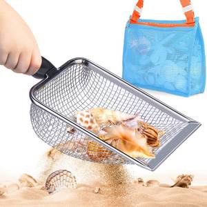 lot 6348 image: Vodolo Beach Mesh Shovel with Mesh Beach Bag for Shell Collecting, Kids Filter Sand Scooper for Picking Up Shells, Shark Tooth Sifter Dipper for Boys and Girls, Toy