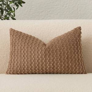lot 6351 image: UGASA Velvet 12x20 Inch Lumbar Throw Pillow Cover, Both Sides Corduroy Striped, Soft Solid Decorative Rectangular Cushion Case for CouchBedroomCar, 1 Piece, Light Brown