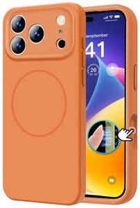 lot 6371 image: Mephoro Magnetic Silicone for iPhone 17 Pro Max Case, Orange, Liquid Silicone Case, Compatible with MagSafe, Anti-Scratch Soft Microfiber Lining for Women Men Girl Boy