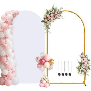 lot 7878 image: Metal Arch Backdrop Stand and Cover Set, 7.2FT Gold Wedding Backdrop Arch Frame Stand with Cover, Balloon Arch Stand with White Arch Cover for Party Birthday Baby Shower Graduation Decorations