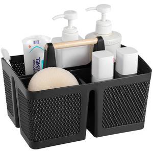 lot 7879 image: rejomiik Portable Plastic Shower Caddy with Bamboo Handle, Grey