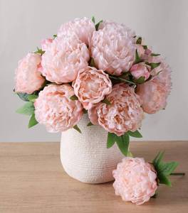 lot 7888 image: Light Pink Peony Artificial Flowers - 11 Branches Silk Peonies for Vase