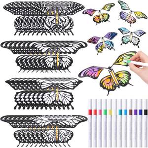 lot 7897 image: Seenelling 88 Pcs Flying Butterfly Craft Kit with 64 Wind up Butterflies and 24 Color Pens People Painting White Paper Butterflies DIY Toy for Party Game School Activity Birthday Gift (Style 1)